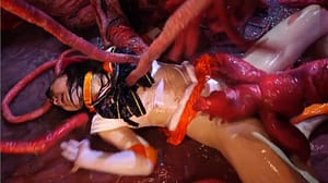 十字架磔触手拘束｜しつこいぐらい顔面にぶっかけられるローション拷問変態フェチヒロインピンチ動画